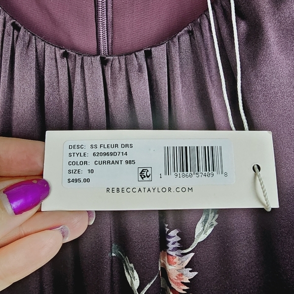 Rebecca Taylor Simone Fleur Silk Midi Dress in Burgundy NWT - Picture 8 of 16